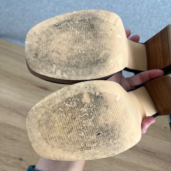 House of Harlow Tanner Platform Block Heels Size 9.5 Black Suede Wood Chunky EUC - Picture 13 of 14